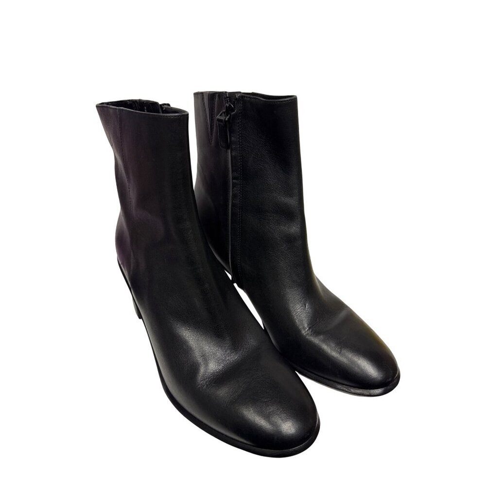 Tory Burch Brooke Stamped Women's Boots Ankle Black Leather Heeled Zip Size 11 - Picture 2 of 11